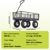 Garvee 400 lb Garden Cart Wagon, Heavy Duty Utility Yard Cart with 10" Pneumatic Tires, Removable Mesh Sides, Easy Maneuver, Gray