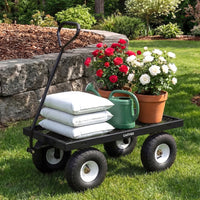 Garvee 400 lb Garden Cart Wagon, Heavy Duty Utility Yard Cart with 10" Pneumatic Tires, Removable Mesh Sides, Easy Maneuver, Black