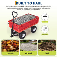 Garvee 400 lb Garden Cart Wagon, Heavy Duty Utility Cart with 10" Pneumatic Tires, Steel Frame, Removable Mesh Sides,Red