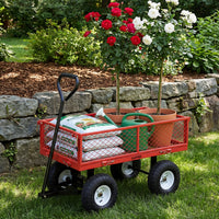 Garvee 400 lb Garden Cart Wagon, Heavy Duty Utility Cart with 10" Pneumatic Tires, Steel Frame, Removable Mesh Sides,Red