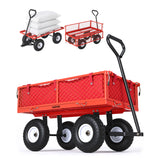 Garvee 400 lb Garden Cart Wagon, Heavy Duty Utility Cart with 10" Pneumatic Tires, Steel Frame, Removable Mesh Sides,Red - Red,With Waterproof Liner
