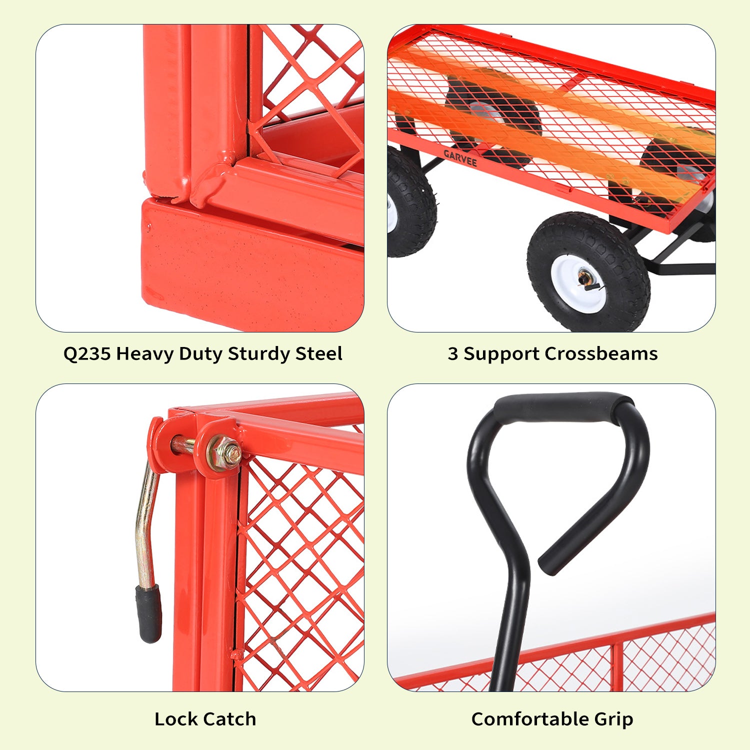 Garvee 400 lb Garden Cart Wagon, Heavy Duty Utility Cart with 10" Pneumatic Tires, Steel Frame, Removable Mesh Sides,Red
