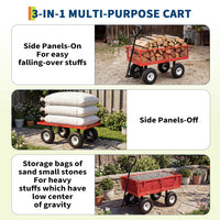 Garvee 400 lb Garden Cart Wagon, Heavy Duty Utility Cart with 10" Pneumatic Tires, Steel Frame, Removable Mesh Sides,Red