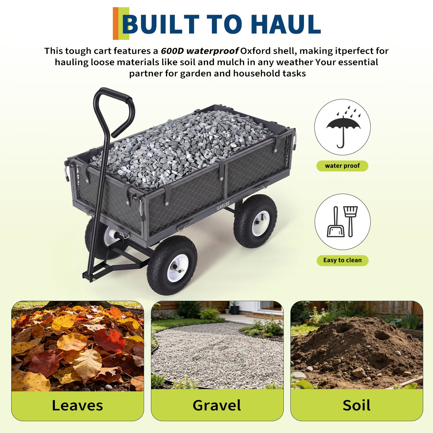 Garvee 400 lb Garden Cart Wagon, Heavy Duty Utility Cart with 10" Pneumatic Tires, Steel Frame, Removable Mesh Sides, Gray