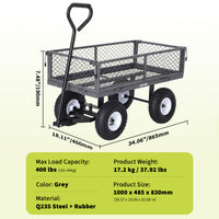 Garvee 400 lb Garden Cart Wagon, Heavy Duty Utility Cart with 10" Pneumatic Tires, Steel Frame, Removable Mesh Sides, Gray