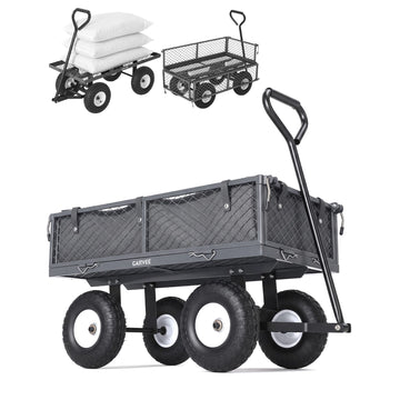 Garvee 400 lb Garden Cart Wagon, Heavy Duty Utility Cart with 10" Pneumatic Tires, Steel Frame, Removable Mesh Sides, Gray