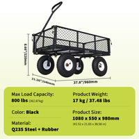 Garvee Versatile Outdoor Utility Cart - 800LBS Heavy-Duty, 10" All-Terrain Pneumatic Tires, Easy Maneuverable Lawn Cart with Removable Mesh Panels for Gardening & Landscaping, Black