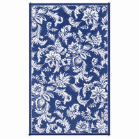 Garvee Waterproof Outdoor Rug 9x12 for Patio, Foldable Reversible Modern Area Rug, Large Plastic Straw Mat for Camping, RV, Porch, Backyard, Deck, Picnic, Beach, Blue & White