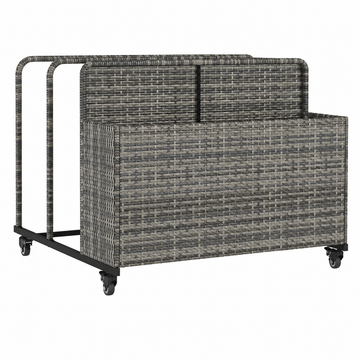 Garvee Rolling Pool Float Storage Organizer, Wicker Rattan Pool Caddy with 3 Compartments & Locking Wheels, Outdoor Pool Toy Storage Basket, Grey