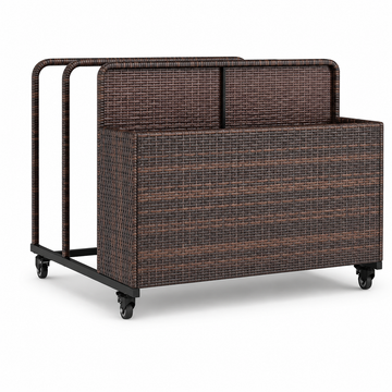 Garvee Rolling Pool Float Storage Organizer with Dual Handles, Outdoor Wicker Rattan Pool Caddy with Wheels, 3-Compartment Pool Toy Storage Basket for Poolside, Patio & Deck, Mixed Brown