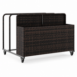 Garvee Rolling Pool Float Storage Organizer with Dual Handles, Outdoor Wicker Rattan Pool Caddy with Wheels, 3-Compartment Pool Toy Storage Basket for Poolside, Patio & Deck, Brown - Black-Brown