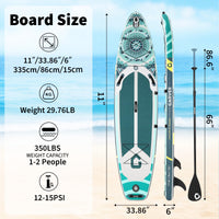 Garvee 11' Inflatable Stand Up Paddle Board - 350lbs Capacity All-Around SUP with Camera Mount & 110L Backpack