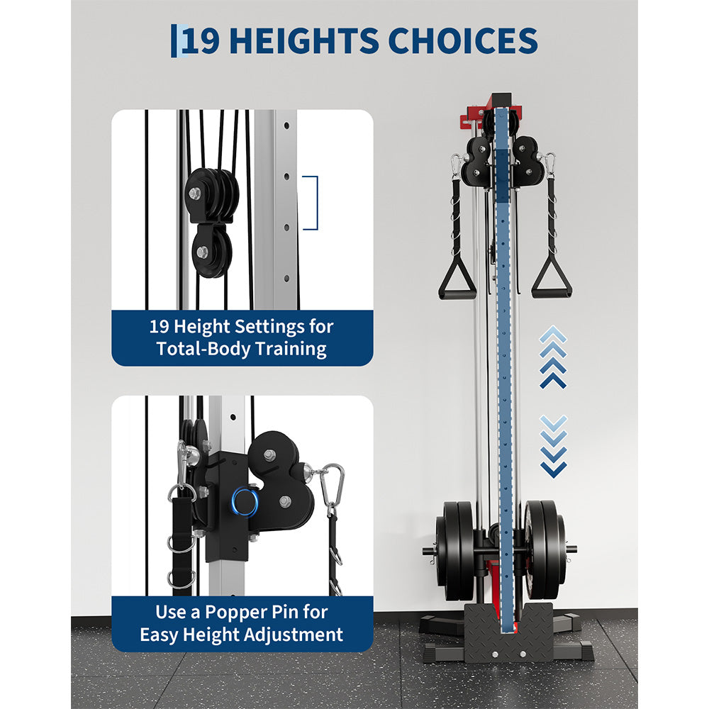 Garvee Cable Machine Home Gym - Wall Mount Functional Trainer with 19 Height Settings, 2:1 Pulley Ratio, 400 LBS Capacity & Full Attachment Set for Lat Pulldown, Cable Fly, Rows & Full Body Workout