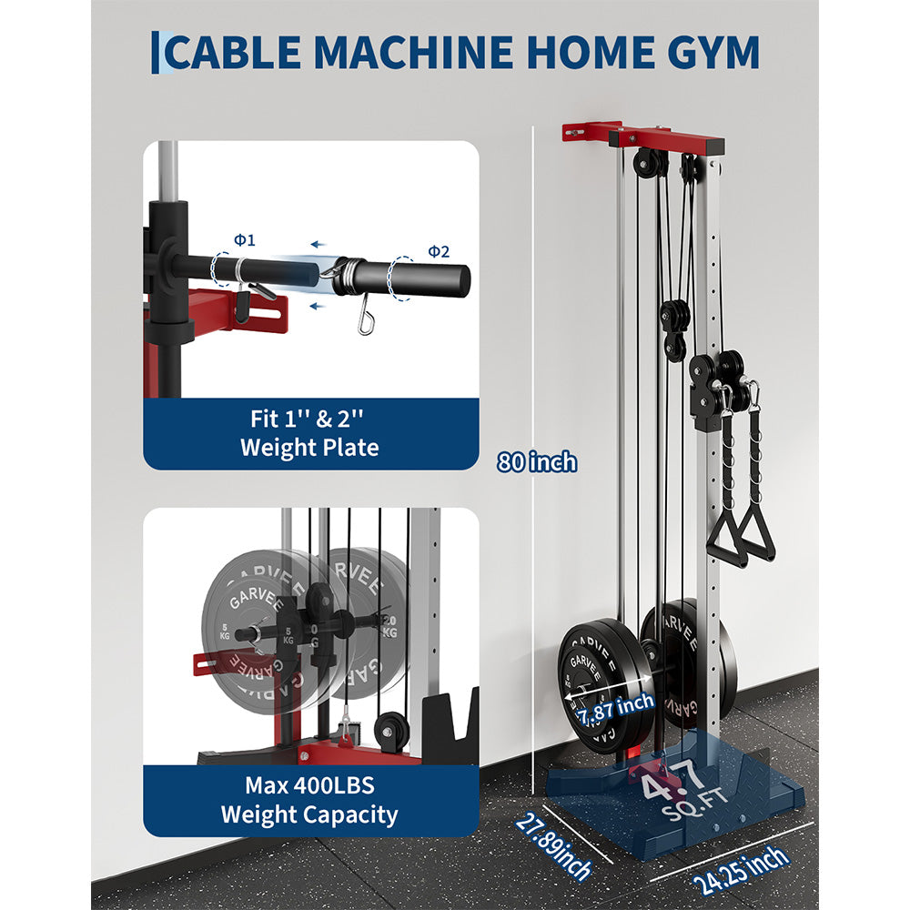 Garvee Cable Machine Home Gym - Wall Mount Functional Trainer with 19 Height Settings, 2:1 Pulley Ratio, 400 LBS Capacity & Full Attachment Set for Lat Pulldown, Cable Fly, Rows & Full Body Workout