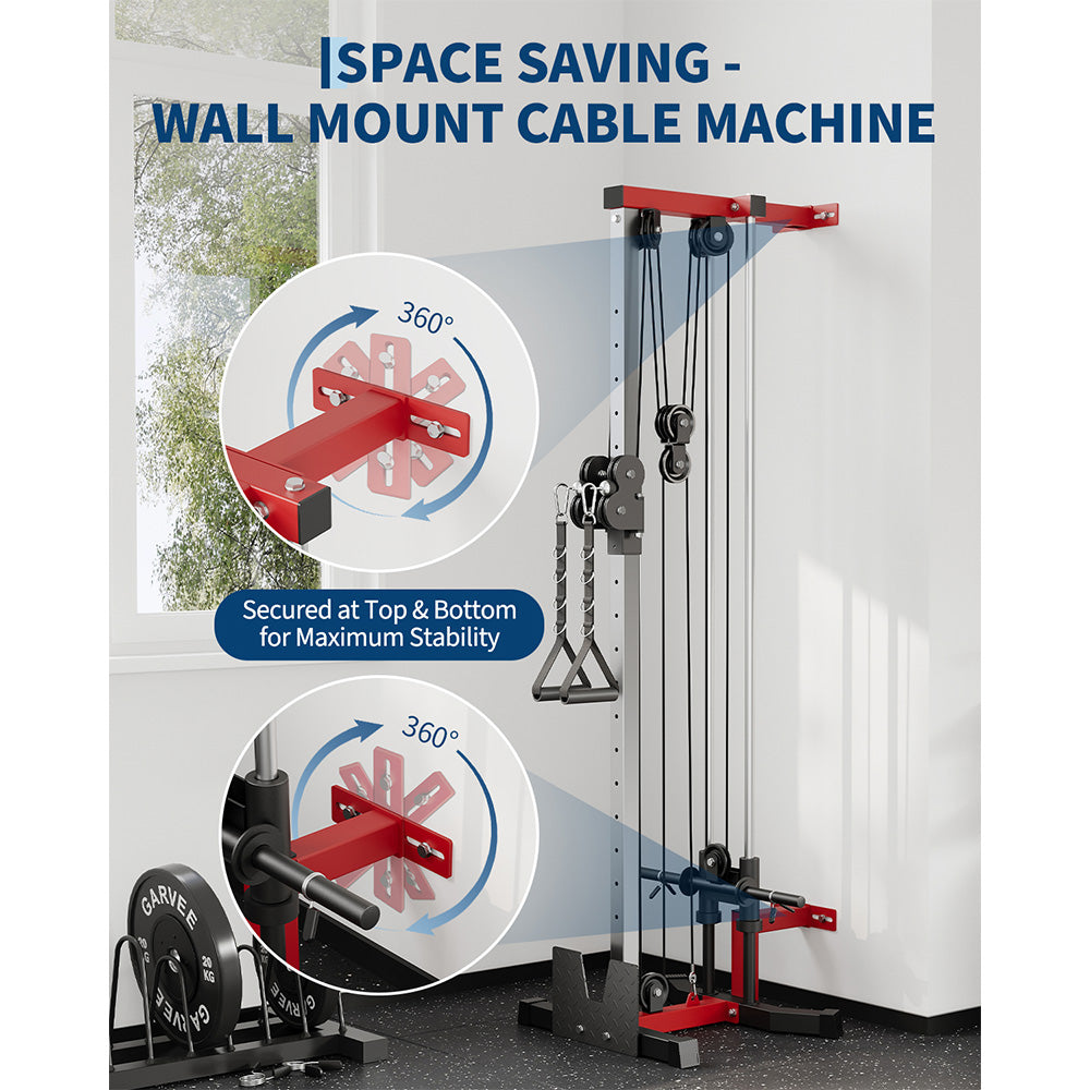 Garvee Cable Machine Home Gym - Wall Mount Functional Trainer with 19 Height Settings, 2:1 Pulley Ratio, 400 LBS Capacity & Full Attachment Set for Lat Pulldown, Cable Fly, Rows & Full Body Workout
