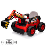 Garvee Ride - P Series: 12V Kids Ride On Excavator Digger Car with Remote Control & Electric Digging Arm with 2x35W Motors, 10Ah Large Battery, 4x75W Driving Motors,Led Tail Light, Music, USB, Ride Toy Gifts, Red - Red