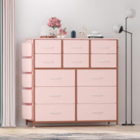 Garvee Dresser for Bedroom with 12 Drawer, Entryway, Storage Organizer Unit with Fabric, Sturdy Metal Frame, Wood Tabletop, Easy Pull Handle - Pink