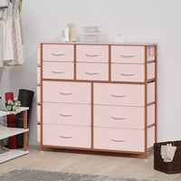 Garvee Dresser for Bedroom with 12 Drawer, Entryway, Storage Organizer Unit with Fabric, Sturdy Metal Frame, Wood Tabletop, Easy Pull Handle - Pink