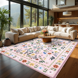 Garvee Washable Floral Rug Non Slip Living Room Rug, Area Rugs Vintage Distressed Soft Carpet for Bedroom, Dinning Room, Home Office - Pink