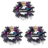 Garvee 3 Pack Halloween Wreath for Front Door, 22" Halloween Skull Wreath with Lights, Spooky Halloween Wreaths with Black, Blue, Purple Flowers, Indoor/Covered Outdoor Halloween Props Decoration - 3pcs