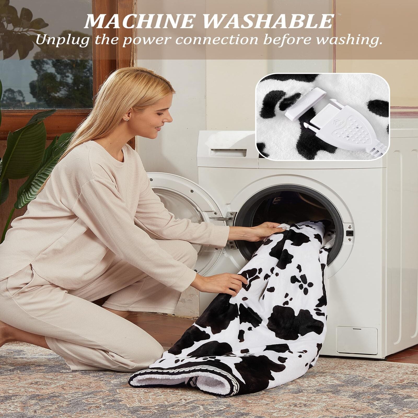 Garvee Heated Electric Blanket Queen Size with LCD Dual Controller, Cow Print Heating Blankets, 10 Heat Levels & 1-12H Time Settings, ETL Certified, Machine Washable, Black White, 84" x 90"