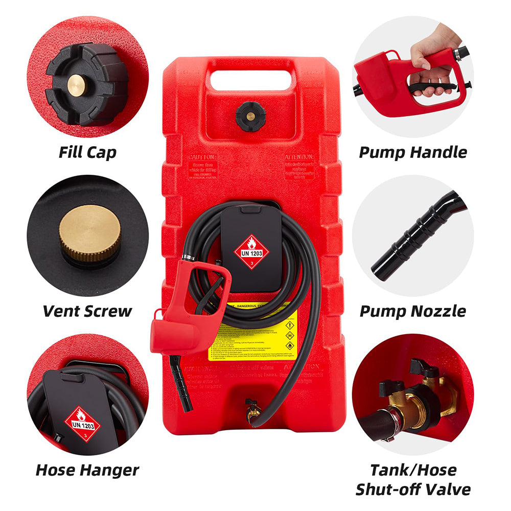 Garvee Fuel Caddy 15 Gallon Portable Diesel Fuel Caddy with Pump, 10ft Hose, Manual Siphon 7.5 L/min, UV-Resistant for Garage and Workshop, Red