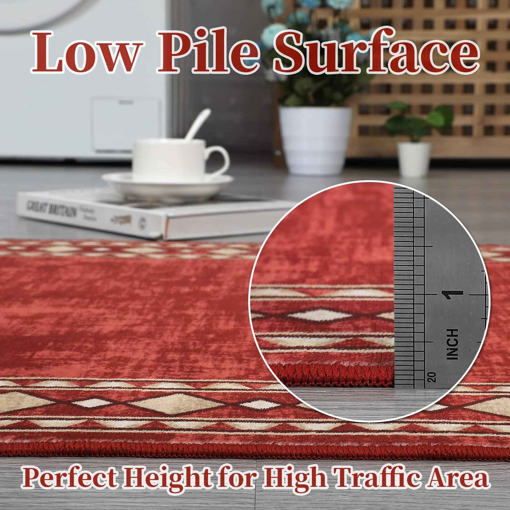 Garvee Bordered Red 10x13 Area Rug Extra Large Area Rug for Living Room, Modern Bordered Machine Washable Rug Stain Resistant Non-Slip Accent Rug Carpet Minimalist Border Floor Cover for Home Decor