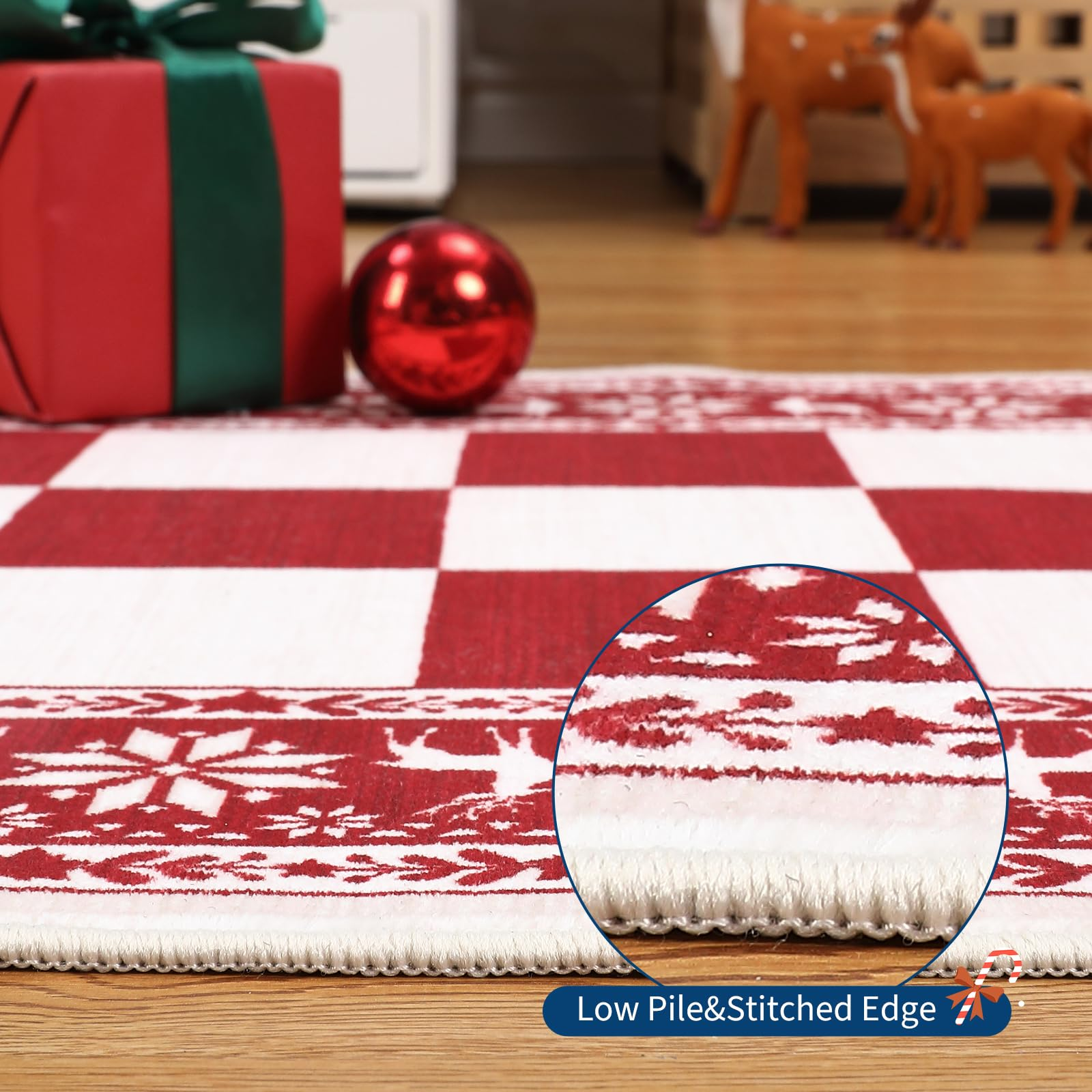 Garvee Red 8x10 Area Rugs Washable Non Slip Checkered Soft Low Pile Christmas Rug for Living Room Bedroom Dining Room