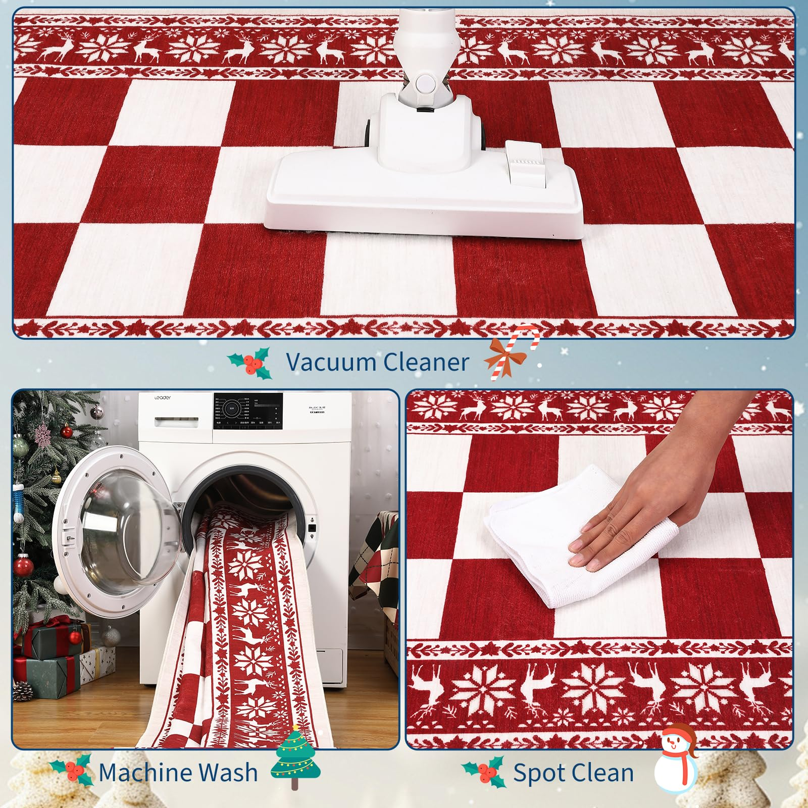 Garvee Red 8x10 Area Rugs Washable Non Slip Checkered Soft Low Pile Christmas Rug for Living Room Bedroom Dining Room