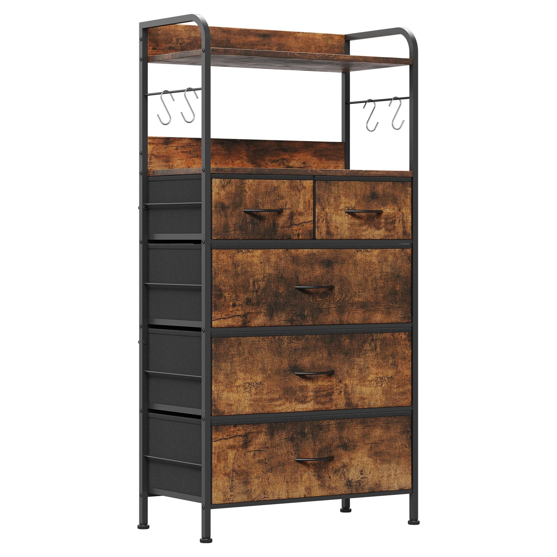 Garvee 5 Drawers Dresser for Bedroom with Shelf ,Chest of Drawers & Storage Drawers, Tall Fabric Storage Dresser for Living Room, Organizer Unit, Easy Assembly, Rustic Brown