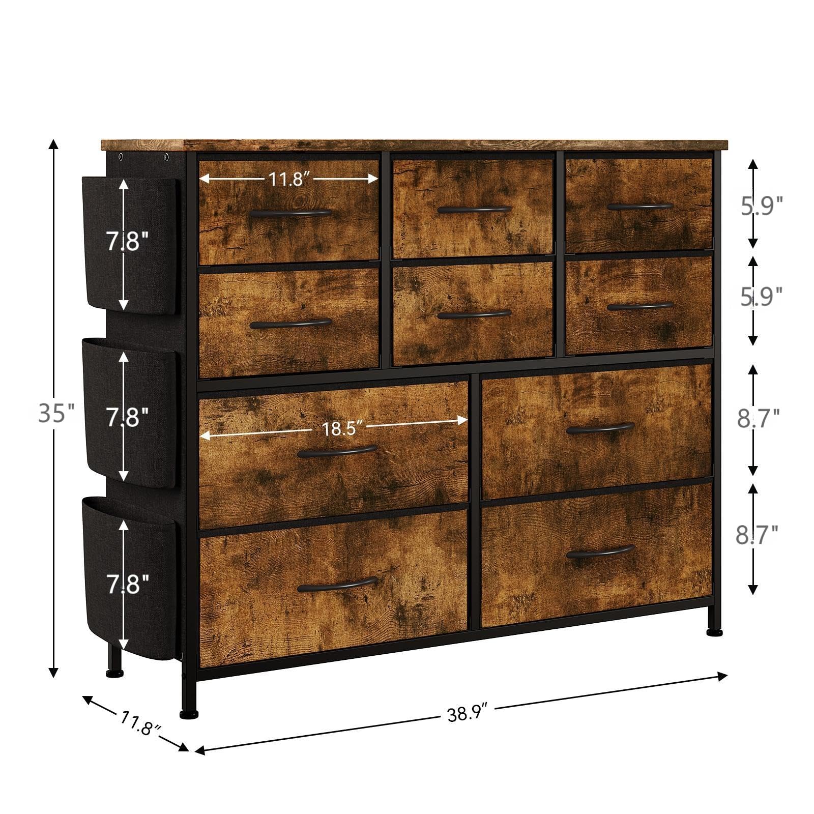 Garvee Dresser with 10 Drawers, Dressers & Chest of Drawers with Wood Tabletop for Bedroom Living Room Entryway - Rustic Brown