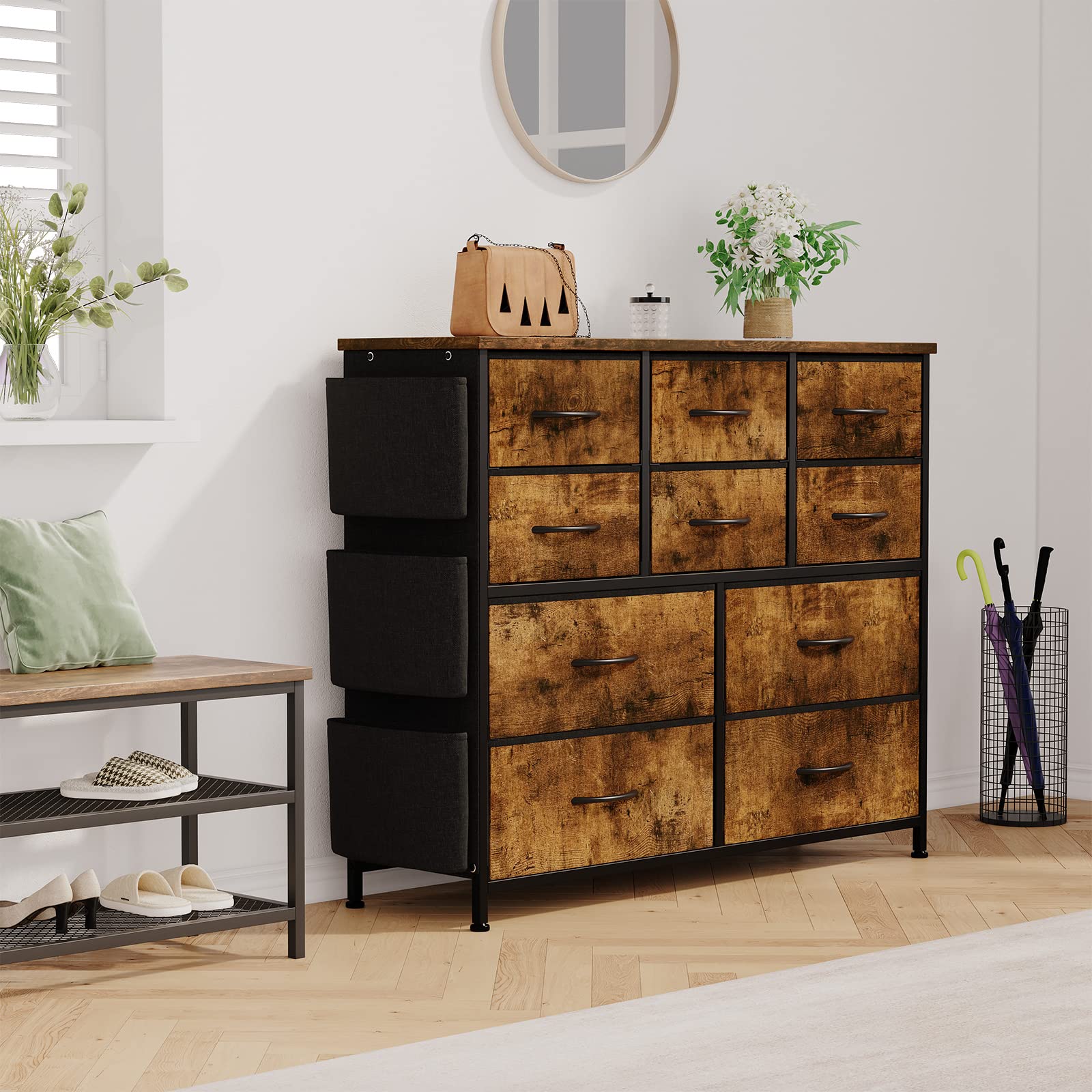 Garvee Dresser with 10 Drawers, Dressers & Chest of Drawers with Wood Tabletop for Bedroom Living Room Entryway - Rustic Brown