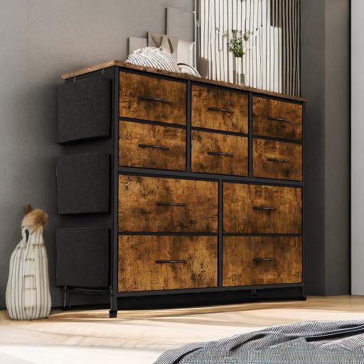 Garvee Dresser with 10 Drawers, Dressers & Chest of Drawers with Wood Tabletop for Bedroom Living Room Entryway - Rustic Brown