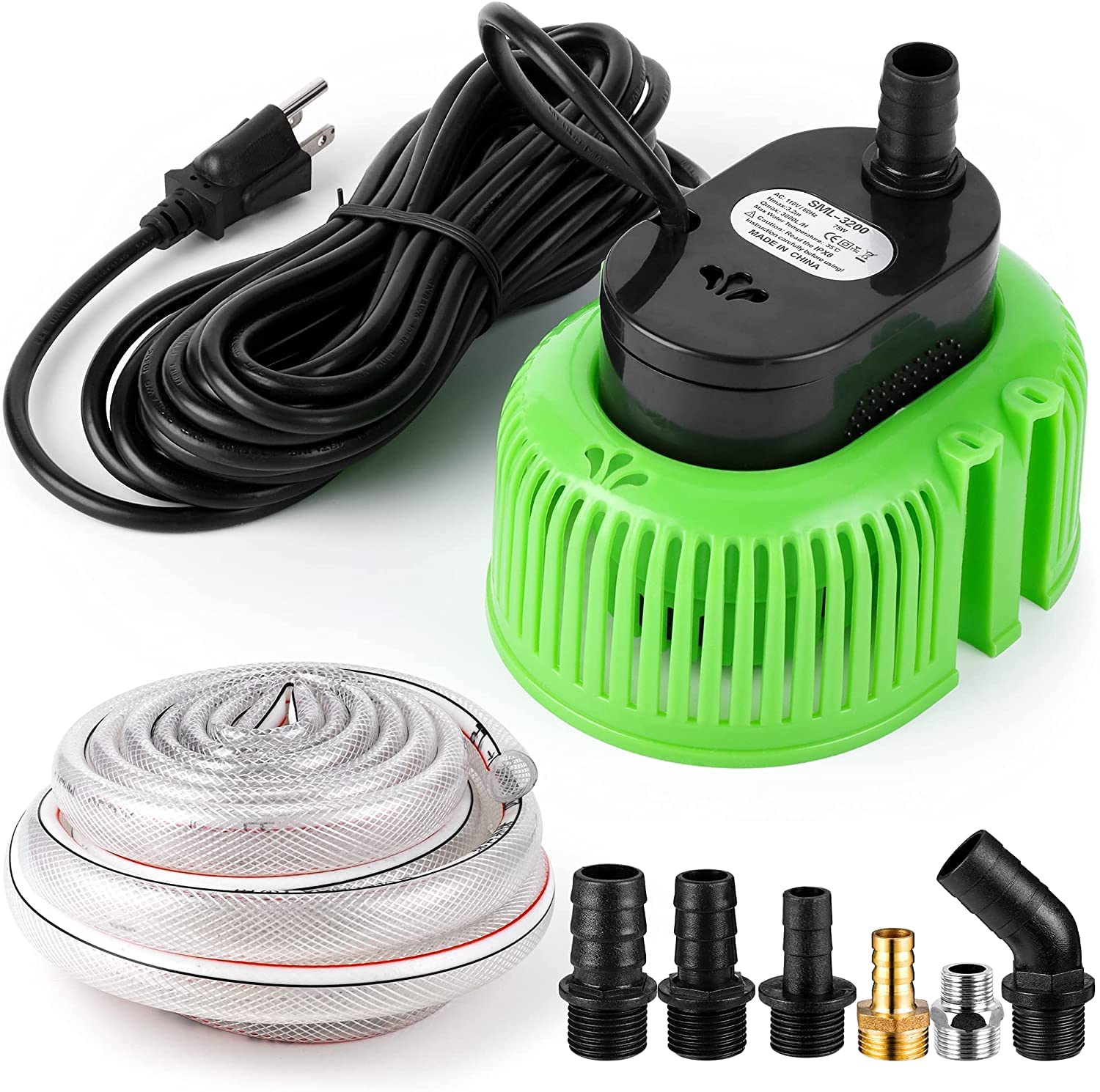 Garvee 75W 850GPH Pool Cover Pump Above Ground, Water Pump for Pool Draining, Submersible Water Pump Sump Pump with 16 Ft Drainage Hose & 25 Ft Extra Long Power Cord Green