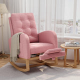 Garvee Nursery Rocking Chair with Adjustable Footrest, Teddy Fleece Upholstery, Sturdy Wooden Legs & High Backrest, Comfortable Glider Rocking Chair for Living Room or Bedroom, Pink - Pink|Teddy