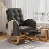 Garvee Modern Rocking Chair Comfortable Recliner with Side Pocket Soft Linen Upholstered Hardwood Frame Nursery Lounge Bedroom - Gray|Linen