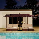 Garvee 15 × 9 ft Solar Patio Umbrella, Double-Sided Outdoor Umbrella with 36 LED Lights, Crank Lift, Cross Base & Sandbags for Patio, Poolside and Backyard, Wine Red - Wine Red