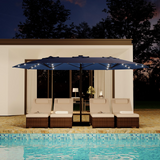 Garvee 15' Solar-Powered Patio Umbrella with 36 LED Lights, Double-Sided Design & Cross Base for Poolside, Deck, Backyard, Navy Blue - Navy Blue