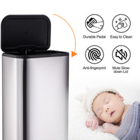 Garvee 50L/13Gal Heavy Duty Hands-Free Stainless Steel Kitchen Trash Can, Commercial Rectangular Kitchen Waste Bin, with Soft Close Lid & Inner Liner, Fingerprint-Resistant