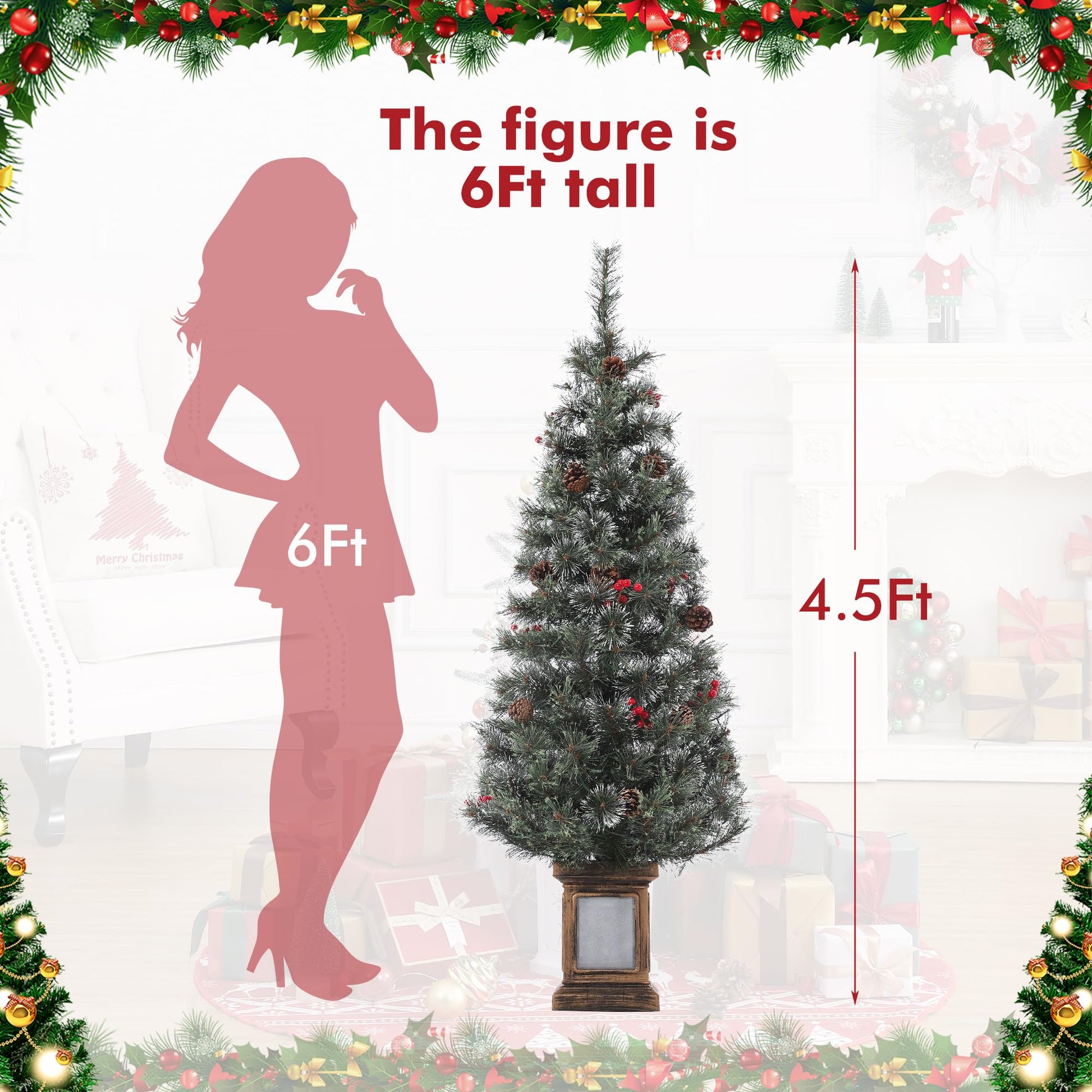 Garvee 4.5ft Pre-Lit Christmas Tree, Artificial Christmas Tree with 108 LED Lights & 8 Lighting Modes, Easy Assembly, Fake Xmas Tree for Home Office Holiday Decor, 2 PACK