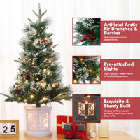Garvee 3ft Mini Christmas Tree, 2 Set Pre-Lit Artificial Tree with 78 Lights, Tabletop Christmas Tree with 8 Lighting Modes, Snow Flocked Xmas Tree with Snowflake Base, Battery Operated