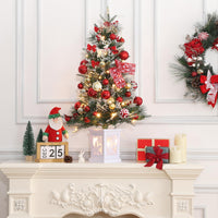 Garvee 3ft Mini Christmas Tree, 2 Set Pre-Lit Artificial Tree with 78 Lights, Tabletop Christmas Tree with 8 Lighting Modes, Snow Flocked Xmas Tree with Snowflake Base, Battery Operated