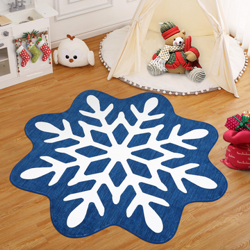 Garvee Christmas Snowflake Area Rug 5x5 Non Slip Decorative Washable Rugs for Living Room, Low Pile Blue Foldable Soft Carpet, Holiday Decor Floor Mats for Bedroom, Nursery