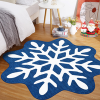 Garvee Christmas Snowflake Area Rug 5x5 Non Slip Decorative Washable Rugs for Living Room, Low Pile Blue Foldable Soft Carpet, Holiday Decor Floor Mats for Bedroom, Nursery