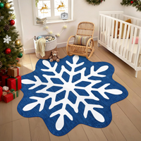 Garvee Christmas Snowflake Area Rug 5x5 Non Slip Decorative Washable Rugs for Living Room, Low Pile Blue Foldable Soft Carpet, Holiday Decor Floor Mats for Bedroom, Nursery