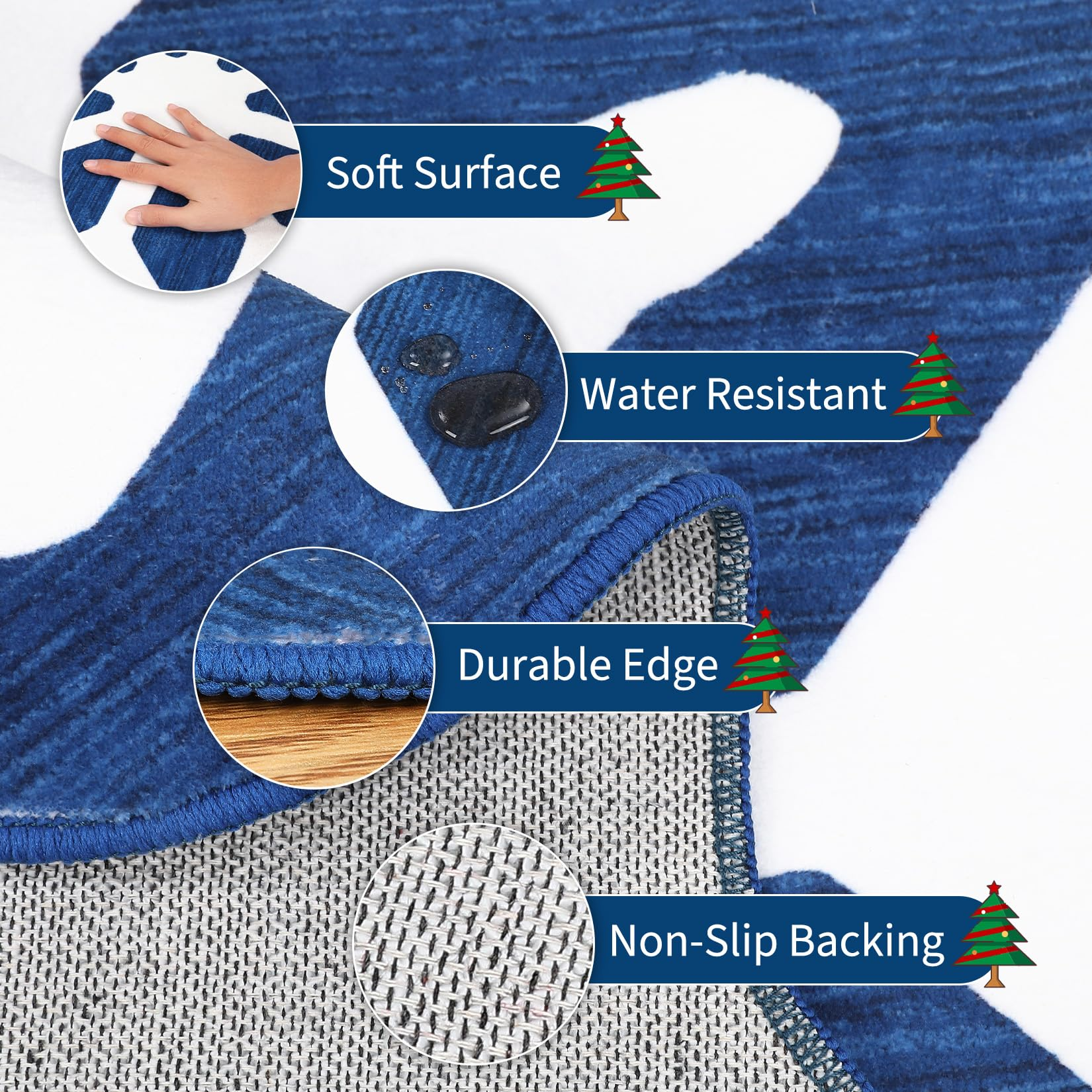 Garvee Christmas Snowflake Area Rug 5x5 Non Slip Decorative Washable Rugs for Living Room, Low Pile Blue Foldable Soft Carpet, Holiday Decor Floor Mats for Bedroom, Nursery