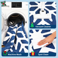 Garvee Christmas Snowflake Area Rug 5x5 Non Slip Decorative Washable Rugs for Living Room, Low Pile Blue Foldable Soft Carpet, Holiday Decor Floor Mats for Bedroom, Nursery