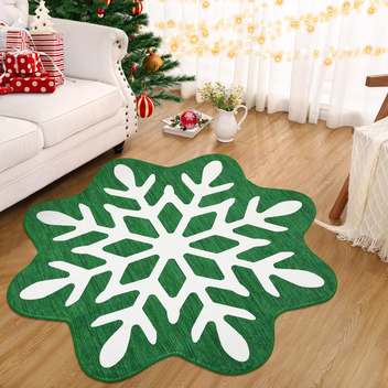 Garvee Christmas Snowflake Area Rug 5x5 Non Slip Decorative Washable Rugs for Living Room, Low Pile Green Foldable Soft Carpet, Holiday Decor Floor Mats for Bedroom, Nursery