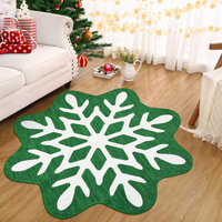 Garvee Christmas Snowflake Area Rug 5x5 Non Slip Decorative Washable Rugs for Living Room, Low Pile Green Foldable Soft Carpet, Holiday Decor Floor Mats for Bedroom, Nursery