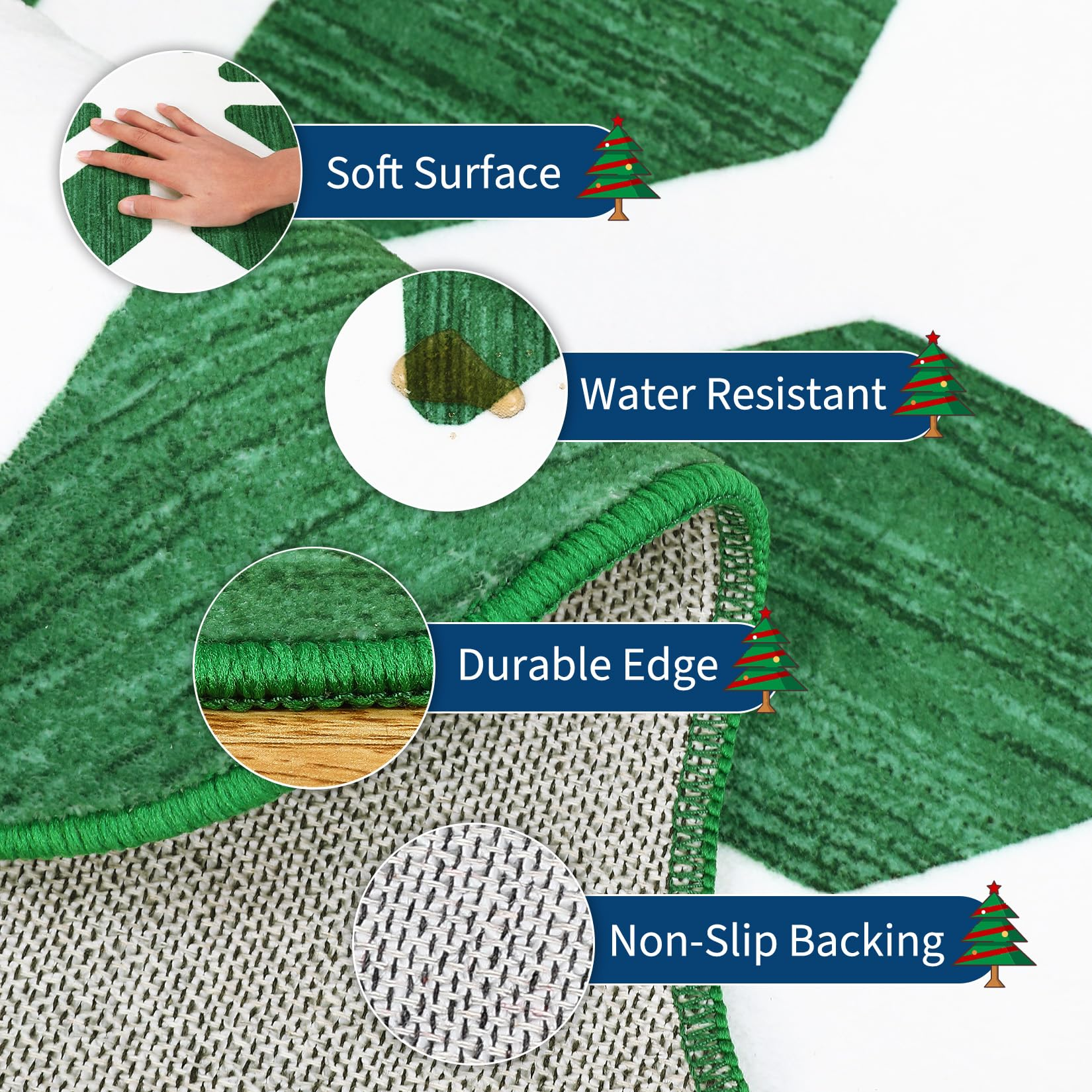 Garvee Christmas Snowflake Area Rug 5x5 Non Slip Decorative Washable Rugs for Living Room, Low Pile Green Foldable Soft Carpet, Holiday Decor Floor Mats for Bedroom, Nursery
